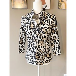 J. McLaughlin Animal Print Blouse - Black and Cream